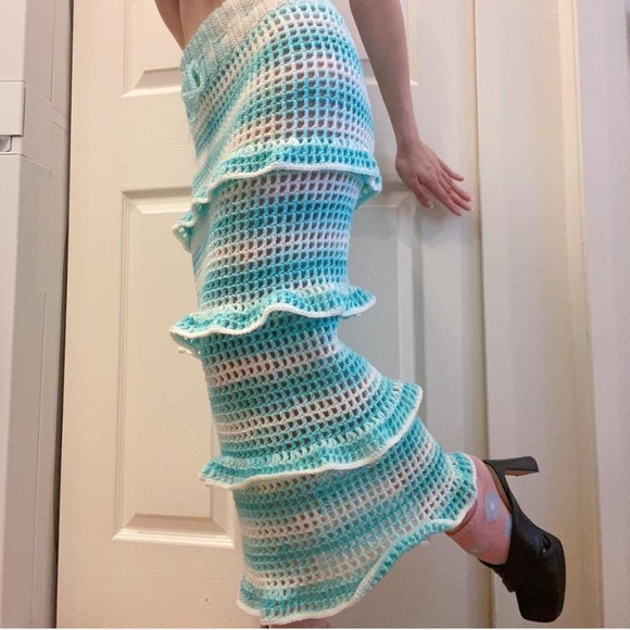 Handmade Aqua Crochet Ruffle Skirt - Picture 2 of 2